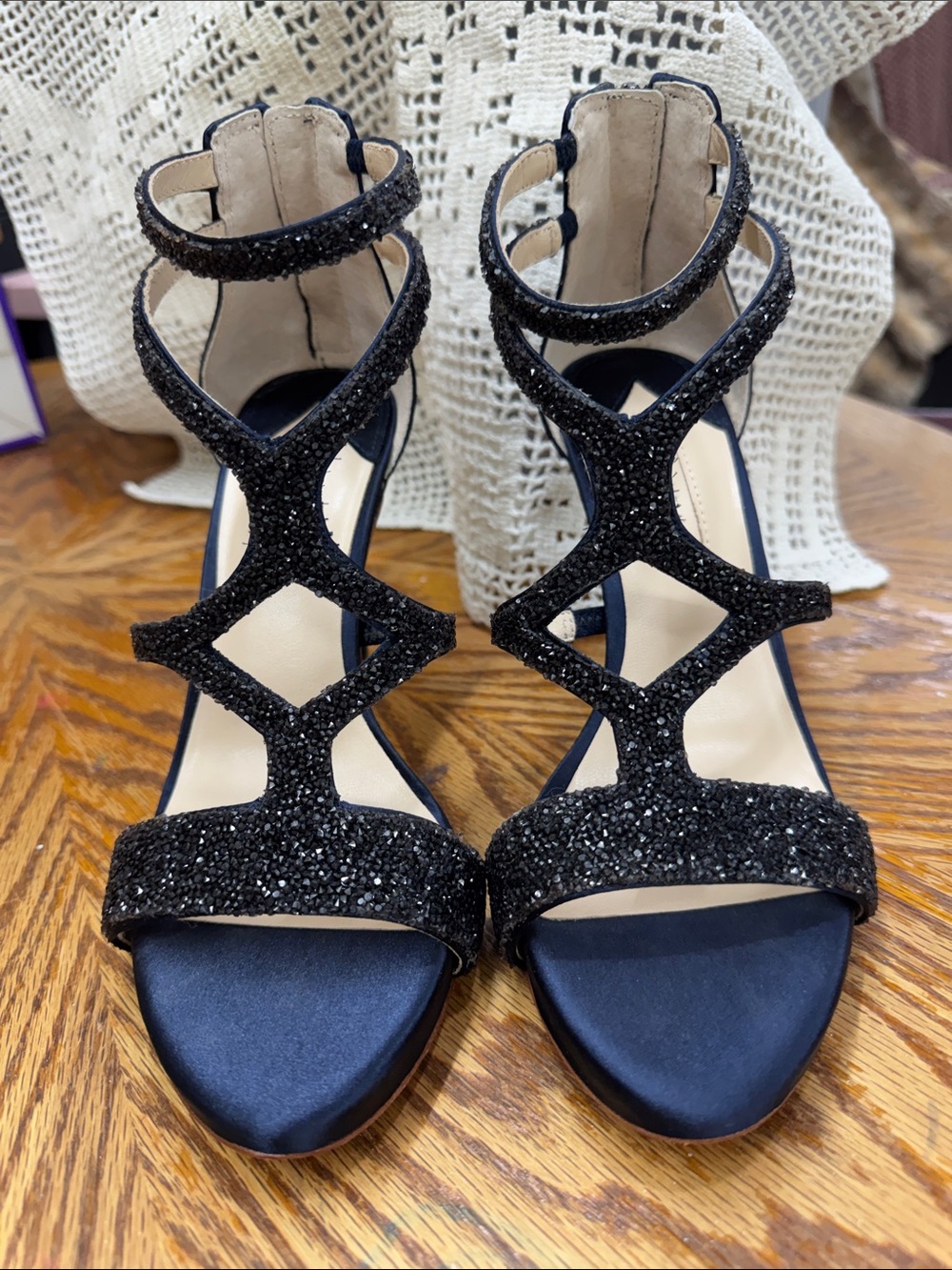 Antonio Melani Blue Glitter Cage Stiletto Heels -- Size US 8